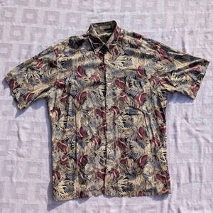 Medium Pierre Cardin Mens Button Down Short Sleeve Tropical Leaf Print